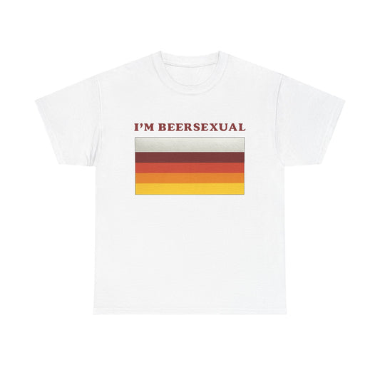 I'm Beersexual funny beer lover t-shirt front view, heavy cotton unisex tee
