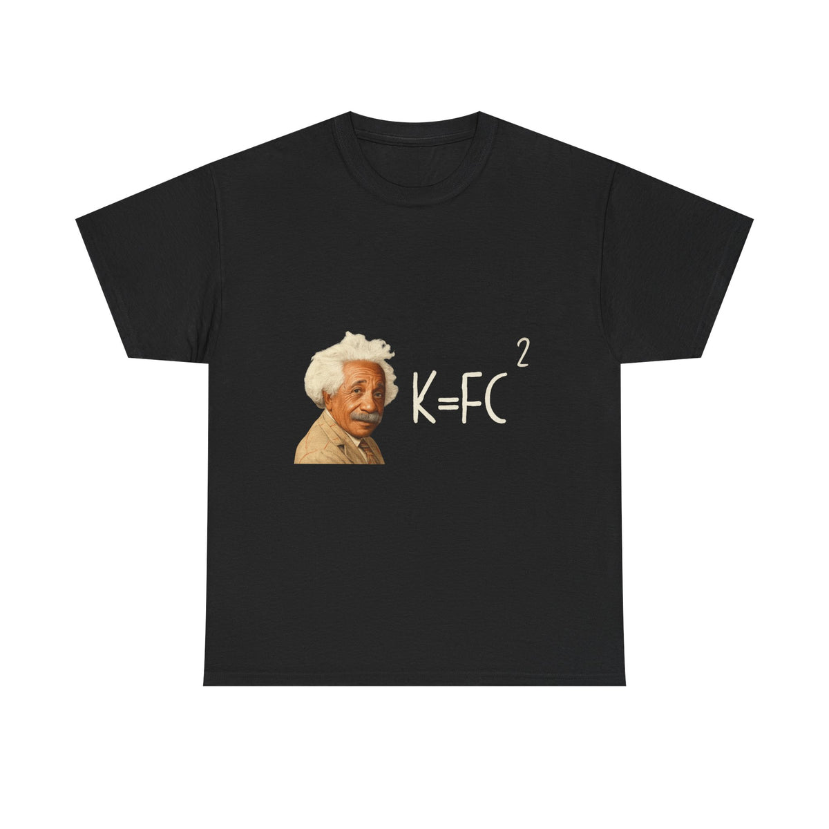 Einstein KFC funny fried chicken parody t-shirt front view, heavy cotton unisex tee