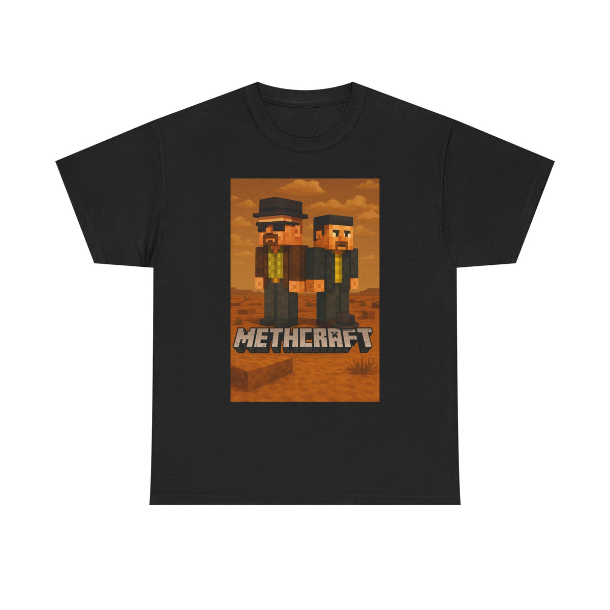 Methcraft funny block game parody t-shirt front view, heavy cotton unisex tee
