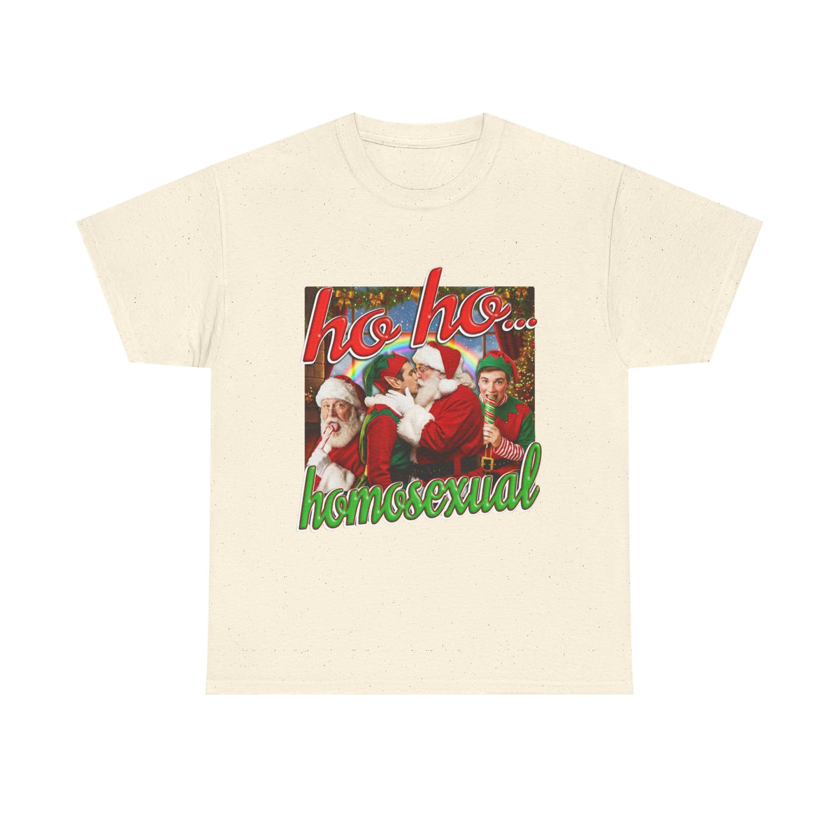 Ho Ho Homosexual funny gay Christmas t-shirt alternate color, heavy cotton unisex tee