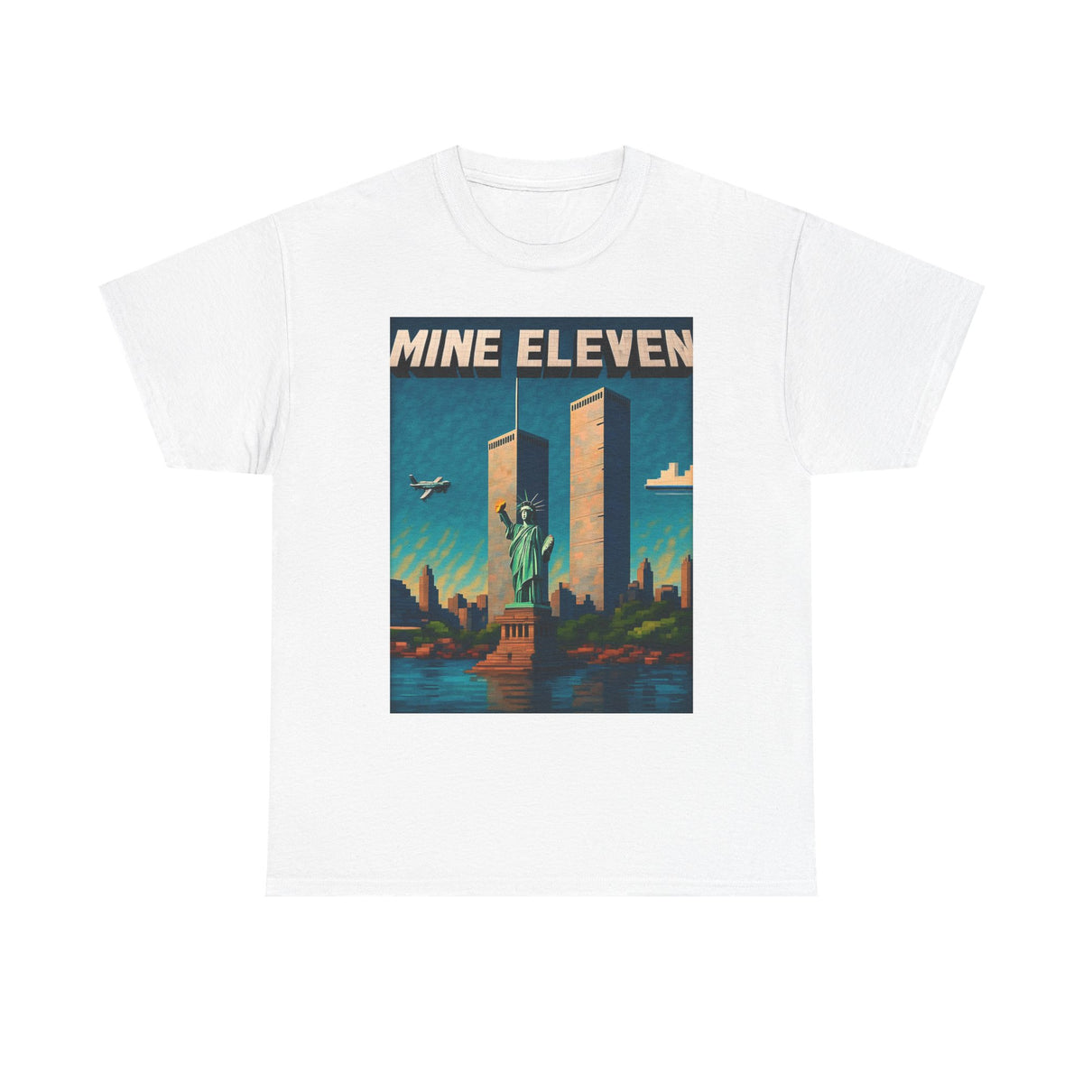 Mine Eleven funny sci-fi gamer parody t-shirt alternate color, heavy cotton unisex tee