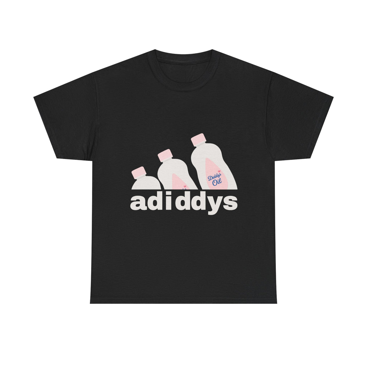 Adiddys funny sneaker parody t-shirt front view, heavy cotton unisex tee