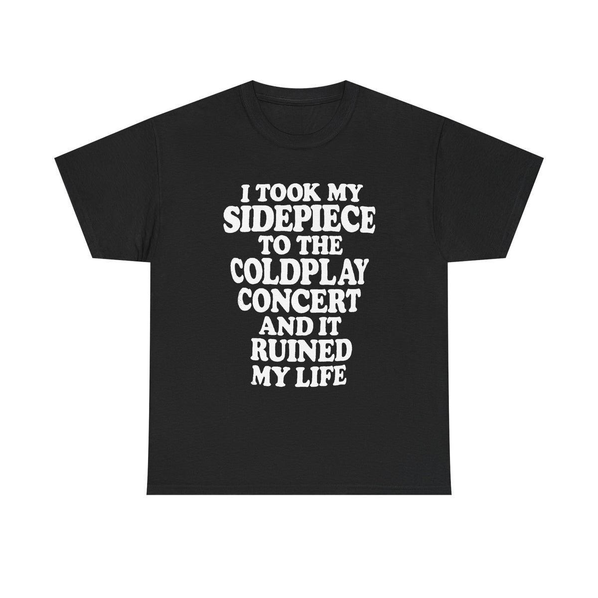 Coldplay Show funny concert meme parody t-shirt front view, heavy cotton unisex tee