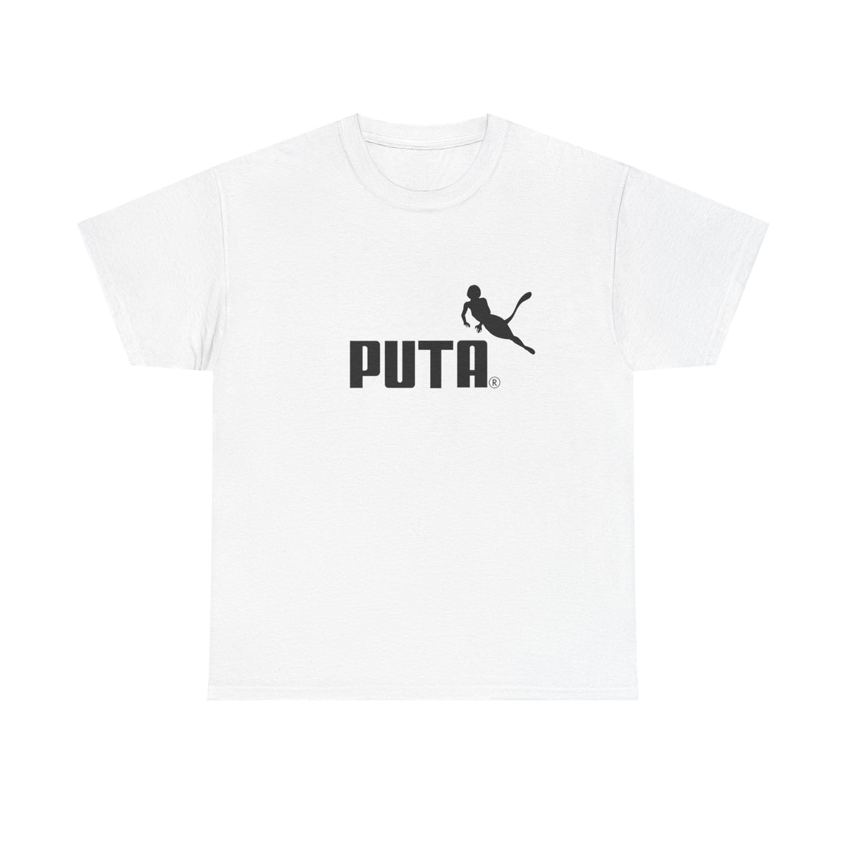 Puta funny offensive Spanish slang t-shirt front view, heavy cotton unisex tee